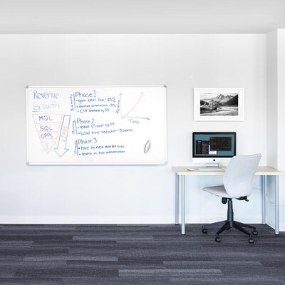 Luxor Magnetic Porcelain Dry-Erase Whiteboard, Aluminum Frame, 72W x 40H (DEWM003)