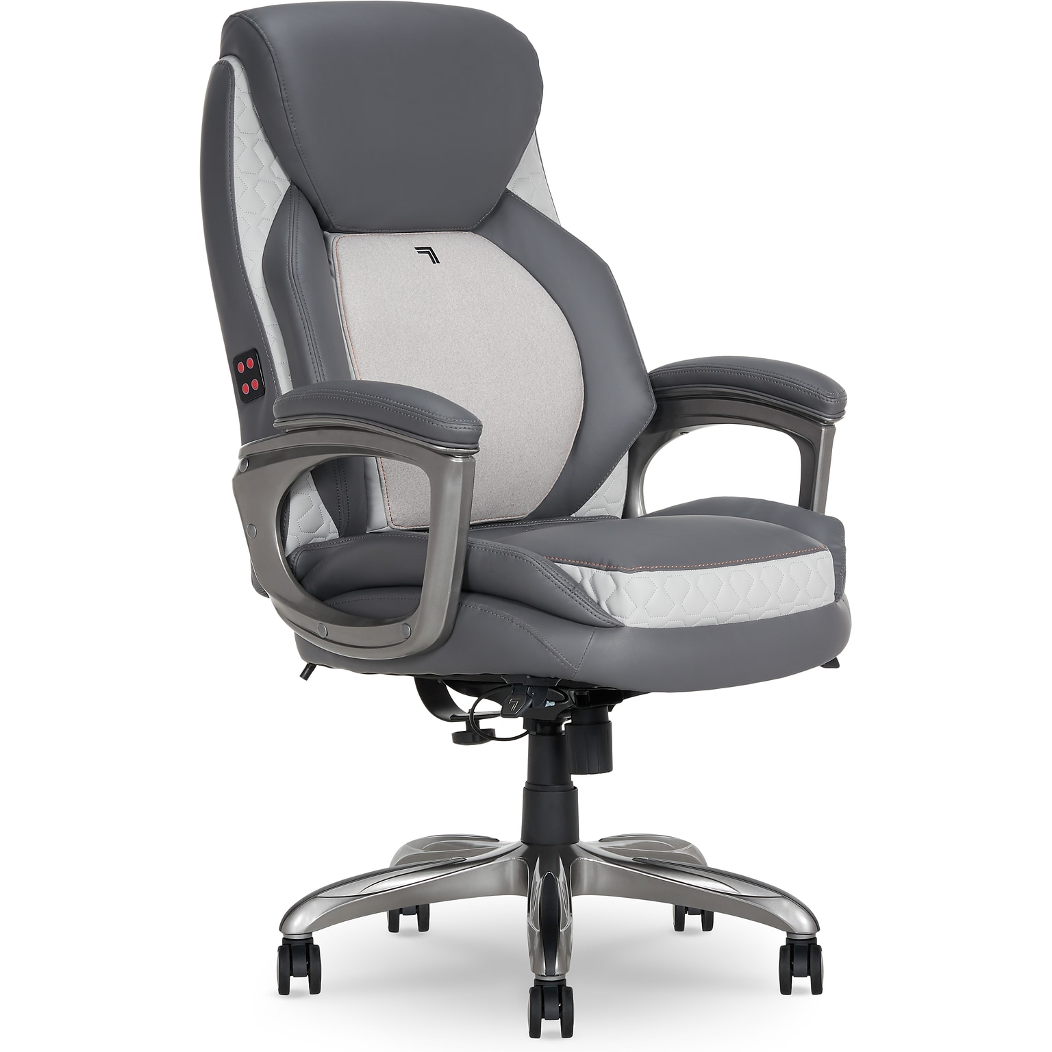 Sharper Image S-600 Active Lumbar Heated Ergonomic Bonded Leather Swivel Executive Massage Chair, Gray (60098-GRY)