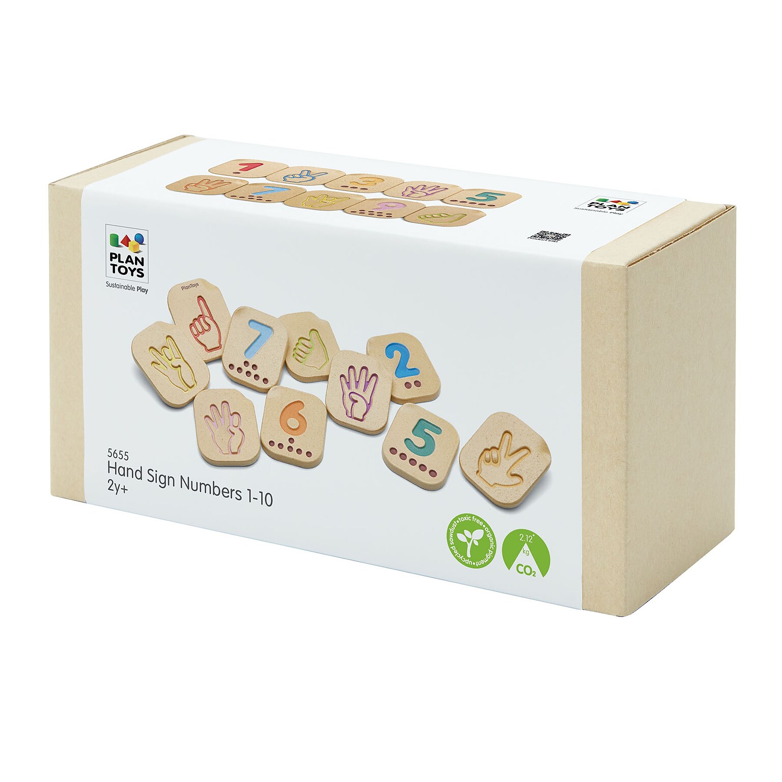 Plan Toys, Wooden Hand Sign Numbers 1-10 Tiles, Multicolored, 10/Pack (PTS5655)