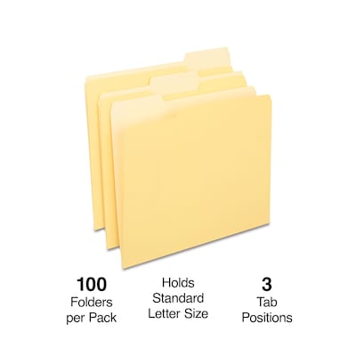 Quill Brand® File Folders, Assorted Tabs, 1/3-Cut, Letter Size, Yellow, 100/Box (740913YW)