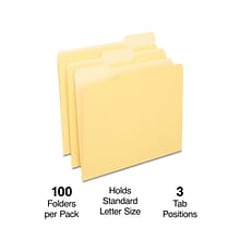 Quill Brand® File Folders, Assorted Tabs, 1/3-Cut, Letter Size, Yellow, 100/Box (740913YW)