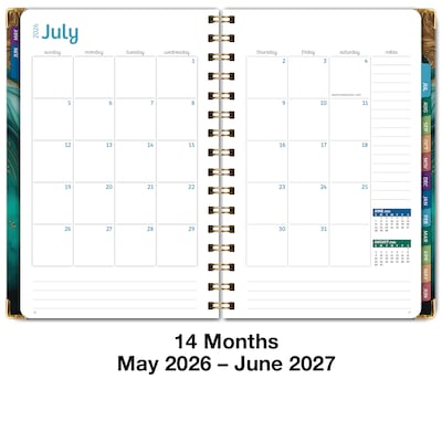 2026-2027 Excello Brands 8" x 5.5" Academic Weekly & Monthly Planner, Paperboard Cover, Teal Gold Marble (FSHN-AY26-58-54)