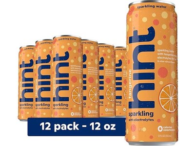 Hint Tangerine Sparkling Water with Electrolytes, 12 fl. oz., 12 Cans/Carton (HINT-TANGCAN-E)