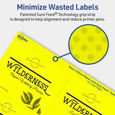 Avery Laser/Inkjet Multipurpose Rectangle Labels, 3-1/3" x 4", Neon Yellow, 480/Box (94215)