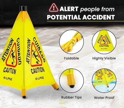 Alpine Industries Wet Floor Caution Cone Sign, 30H, Yellow, 5/Pack (498-30-5pk)