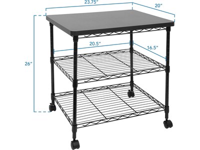 Mount-It! 3-Shelf Steel/Laminate Large Printer Cart with Wheels, Black (MI-7856)