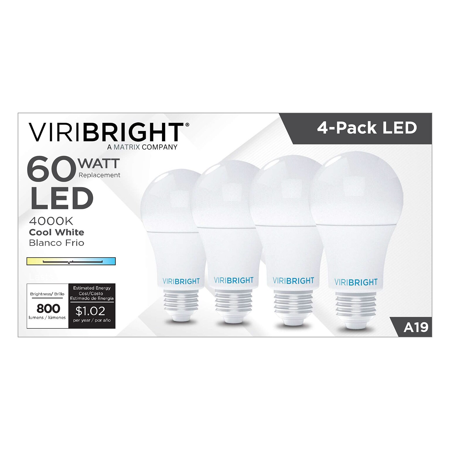 Viribright 8.5 Watts Cool White LED General-Purpose Bulb, 4/Box (640448-4)