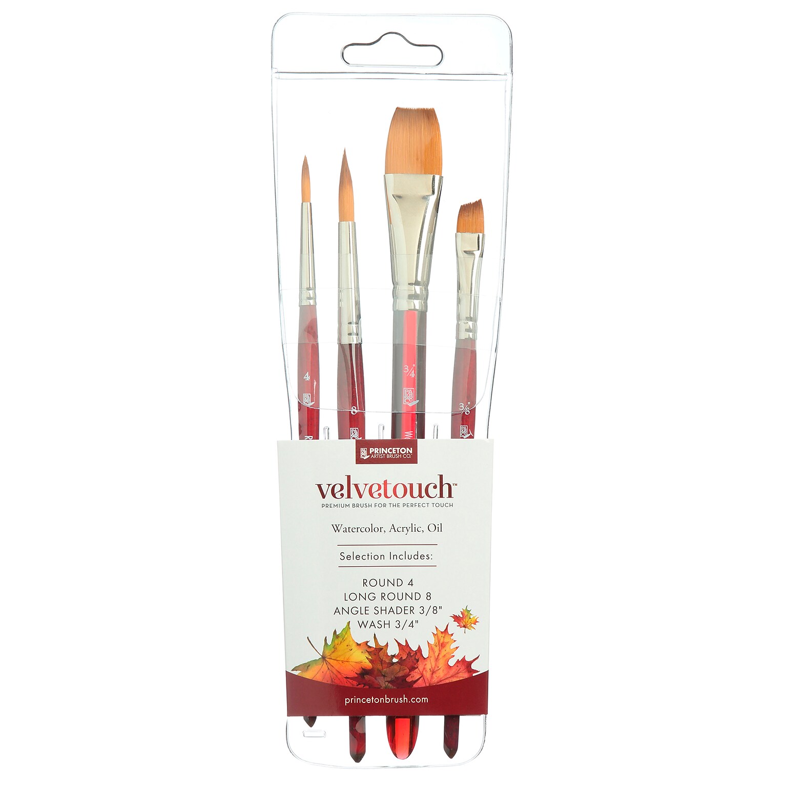 Princeton Velvetouch Short Handle Mixed Media Synthetic Brush Set, 4/Pack (PBXP3950SET100)