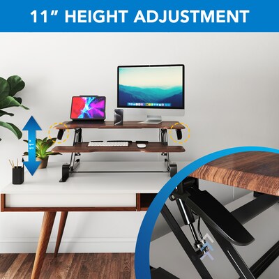 Mount-It! 38"W Rectangular Adjustable Mixed Materials Standing Desk Converter, Dark Walnut Woodgrain (MI-15006)