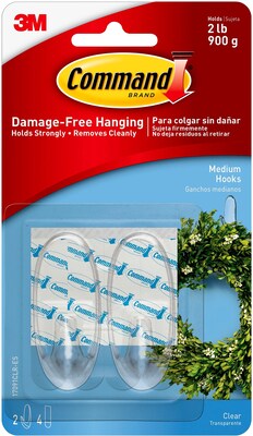 Command Medium Oval Hooks, 2 lb., 2/Pack (17091CLR-ES)