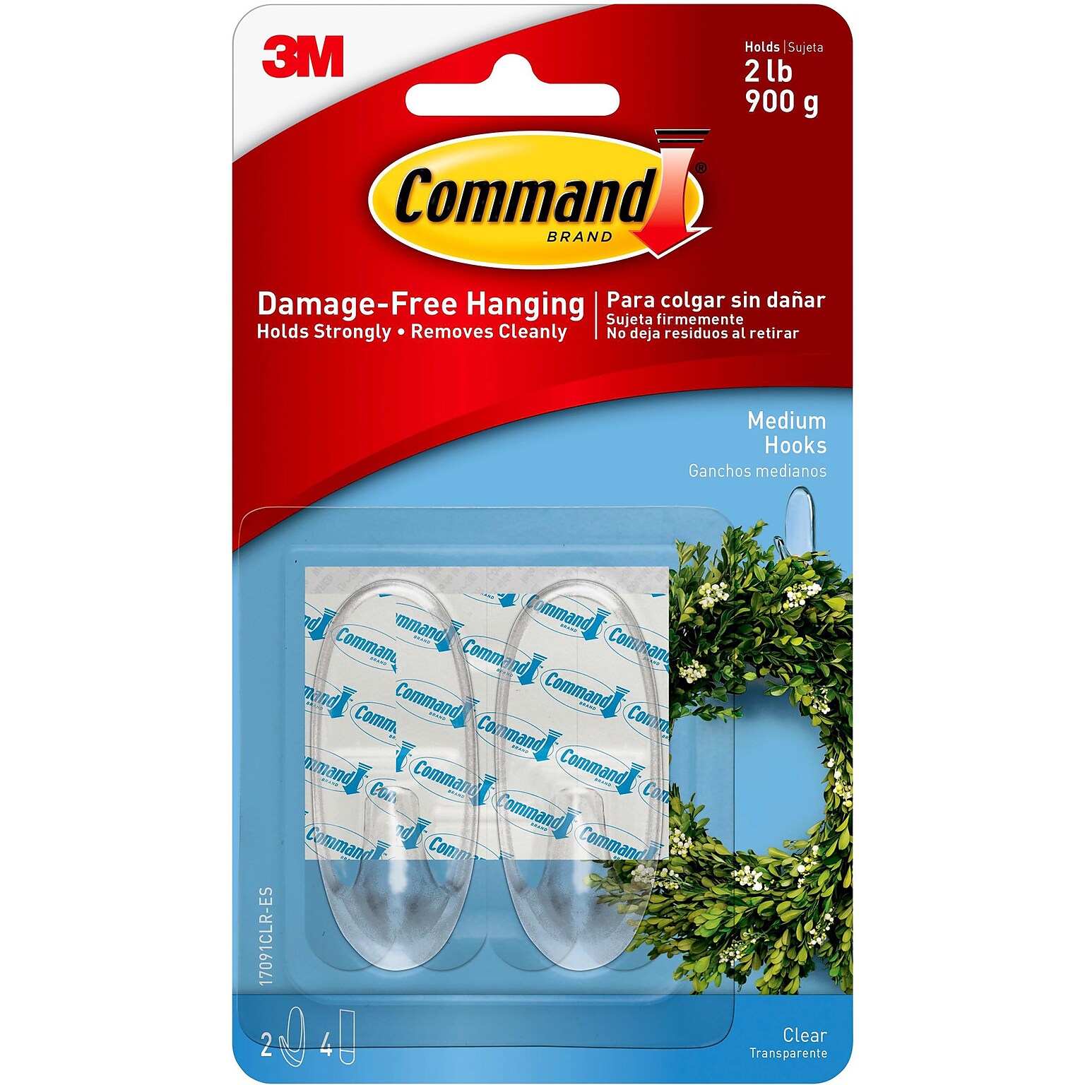 Command Medium Oval Hooks, 2 lb., 2/Pack (17091CLR-ES)