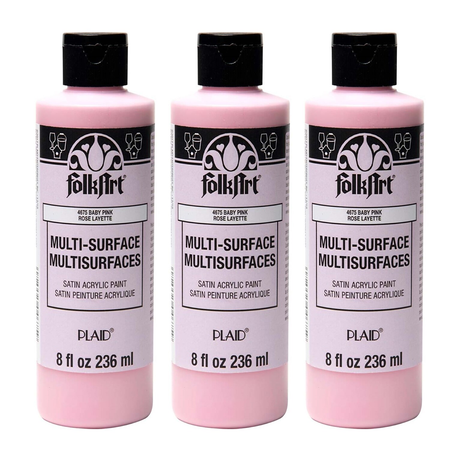 FolkArt Acrylic Paint Multi-Surface Satin, 8oz., Baby Pink, 3/Pack(FLK4675-3)