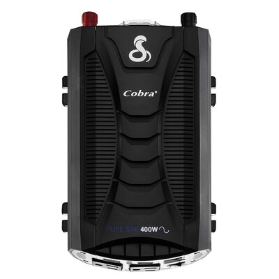Cobra® 400W Pure Sine Wave Power Inverter with 2-USB Ports, 2-Outlets, Black & Gray (CPI400PSW)