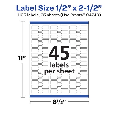 Avery Laser/Inkjet Decorative Edge Multipurpose Labels, 0.5" x 2.5", White, 1125 Labels/Pack (94749)