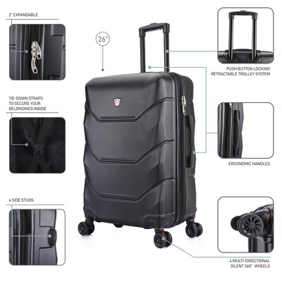 DUKAP Zonix 26" Hardside Suitcase, 4-Wheeled Spinner, TSA Checkpoint Friendly, Black (DKZON00M-BLK)