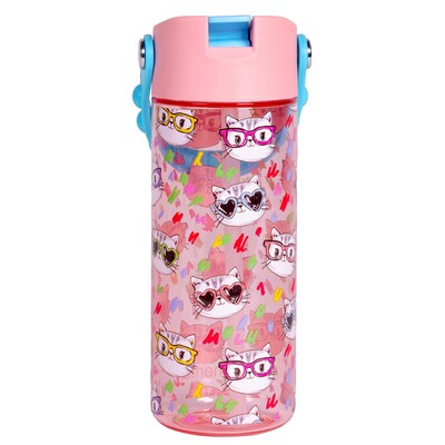 Elemental Splash Pop Plastic Water Bottle, 18 oz., Stylish Cat (EMLETR18SC20P)