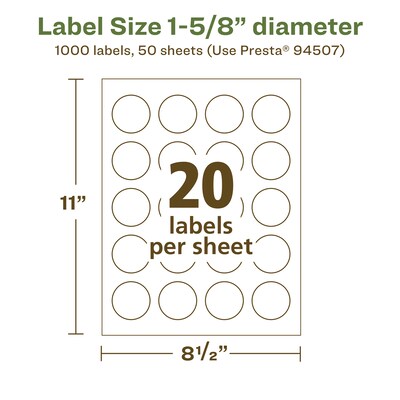 Avery EcoFriendly Laser/Inkjet Circle Multipurpose Labels, 1-5/8" Dia., White, 1000/Box (94507)