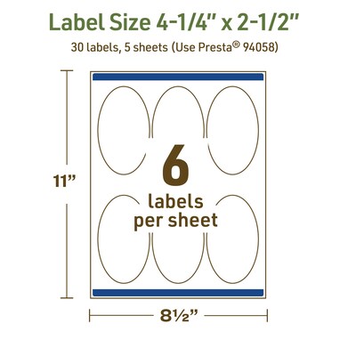 Avery Dissolvable Oval Multipurpose Labels, 4.25" x 2.5", Off-white, 30/Pack (94058)