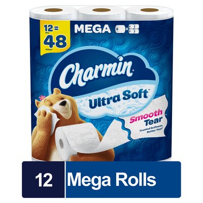 Charmin Ultra Soft Mega Toilet Paper, 2-Ply, White, 224 Sheets/Roll, 12 Rolls/Pack (61789)