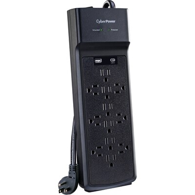 CyberPower 12-Outlet 2-USB Port Surge Protector, 6’, 3000 Joules, Black (CSP1206UC)