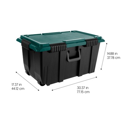 Remington Heavy-Duty Rolling 20 Gal. Storage Container with Latching Lid, Plastic, Black & Green, 2/Pack (500511)