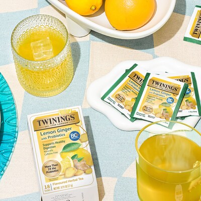 Twinings Probiotics Lemon and Ginger Herbal Tea Bags, 18/Box (F16483)