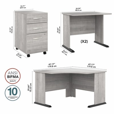 Bush Business Furniture Studio A 83"W Corner Computer Desk with 3-Drawer Mobile File Cabinet, Platinum Gray (STA003PGSU)