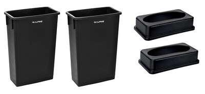 Alpine Industries Plastic Trash Can with Drop-Slot Lid, 23 Gallon, Black, 2/Pack (ALP477-BLK-PKG2-2)