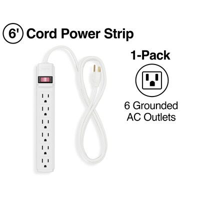 Staples 6ft. 6-Outlet Power Strip, White (17651)