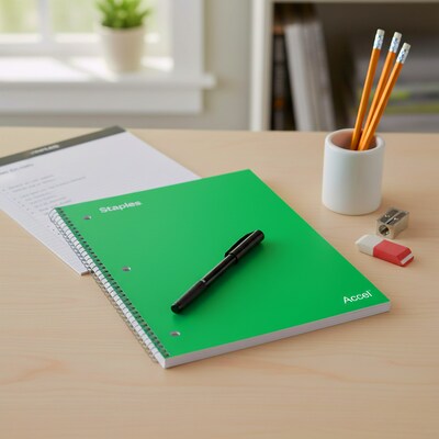 Staples Premium Poly 1-Subject Notebook, 8" x 10.5", Wide Ruled, 100 Sheets, Green (TR51452)