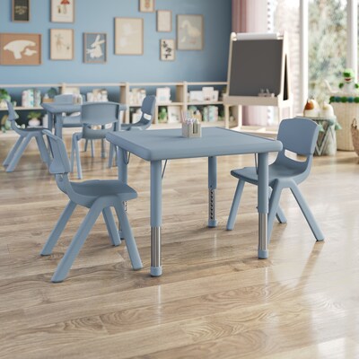 Flash Furniture Emmy Square Activity Table Set, 24 x 24, Height Adjustable, Dusty Blue (YCX232SQRTBDTBR)