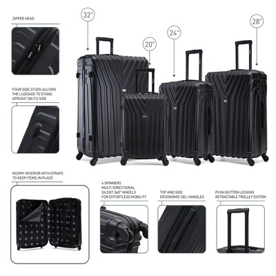 InUSA Vasty 4-Piece Hardside Spinner Luggage Set, TSA Checkpoint Friendly, Black (IUVASSMLXL-BLK)