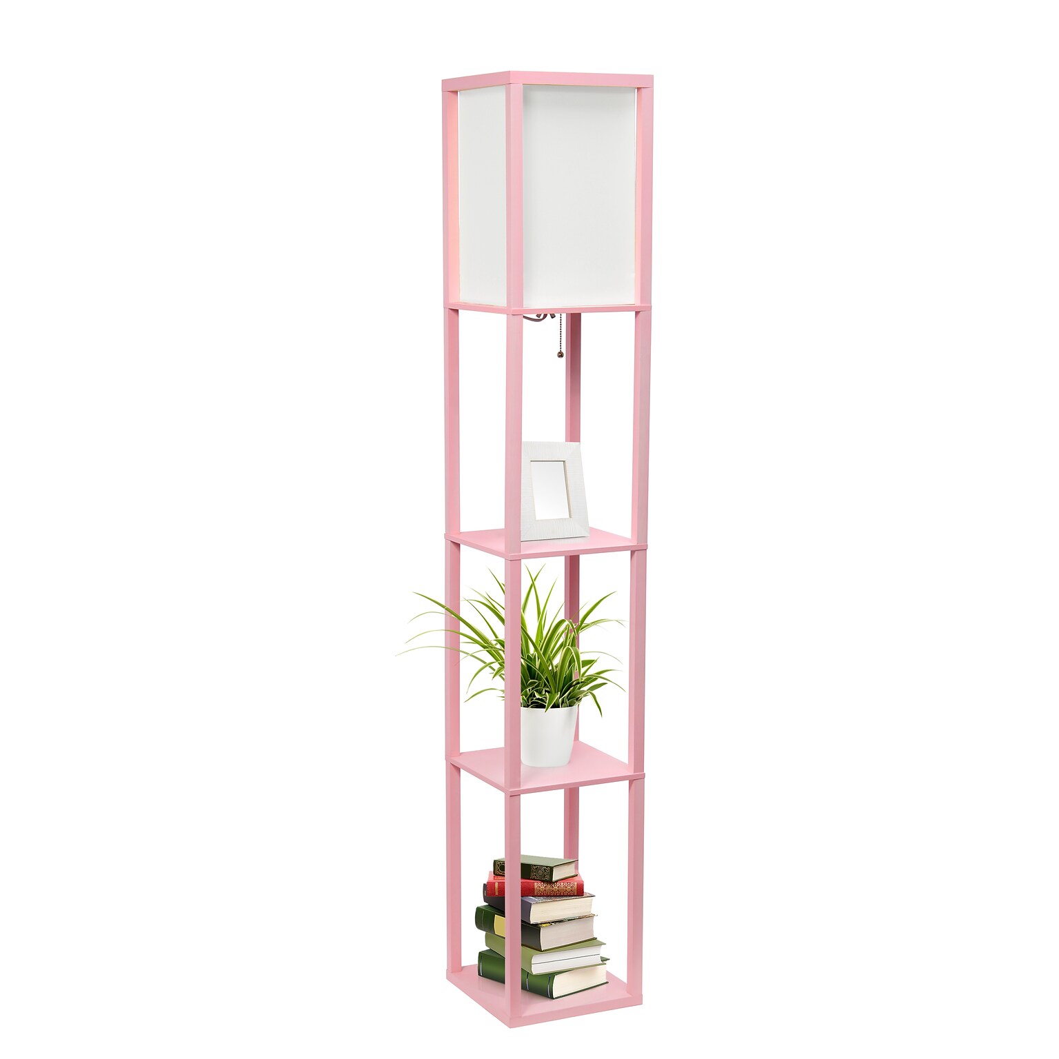Simple Designs Etagere Organizer 62.5 Floor Lamp with Rectangular Shade, Light Pink (LF1014-LPK-CCLB)