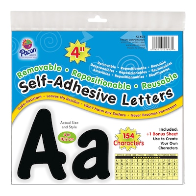 Pacon Cheery Font 4 Letter & Number Adhesive Letters, Black, 154/Pack, 2 Packs (PAC51693-2)