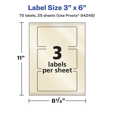 Avery Pearlized Ivory Rectangle Multipurpose Labels, 3" x 6", Ivory, 75/Pack (94249)