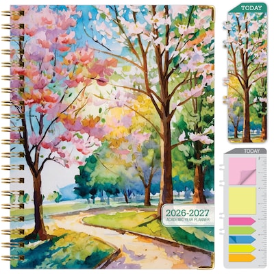2026-2027 Excello Brands 8.5 x 11 Academic Weekly & Monthly Planner, Paperboard Cover, Watercolor Tree (FSHN-AY26-8511-43)