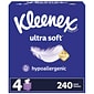 Kleenex Ultra Soft Facial Tissue, 3-Ply, 60 Sheets/Box, 4 Boxes/Pack (54308)