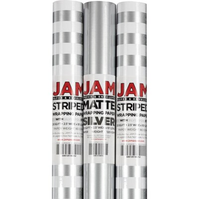 JAM Paper Gift Wrap, 53.5' x 30", Silver, 3/Pack (368532535)