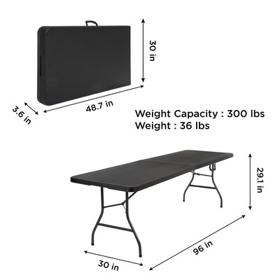 Cosco Fold-in-Half 8' Folding Table, Black (14778BLK1X)