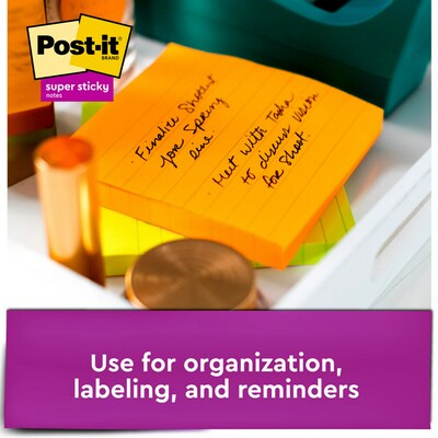 Post-it® Super Sticky Notes, 4" x 4", Energy Boost Collection, Lined, 90 Sheets/Pad, 4 Pads/Pack (675-4SSUC)