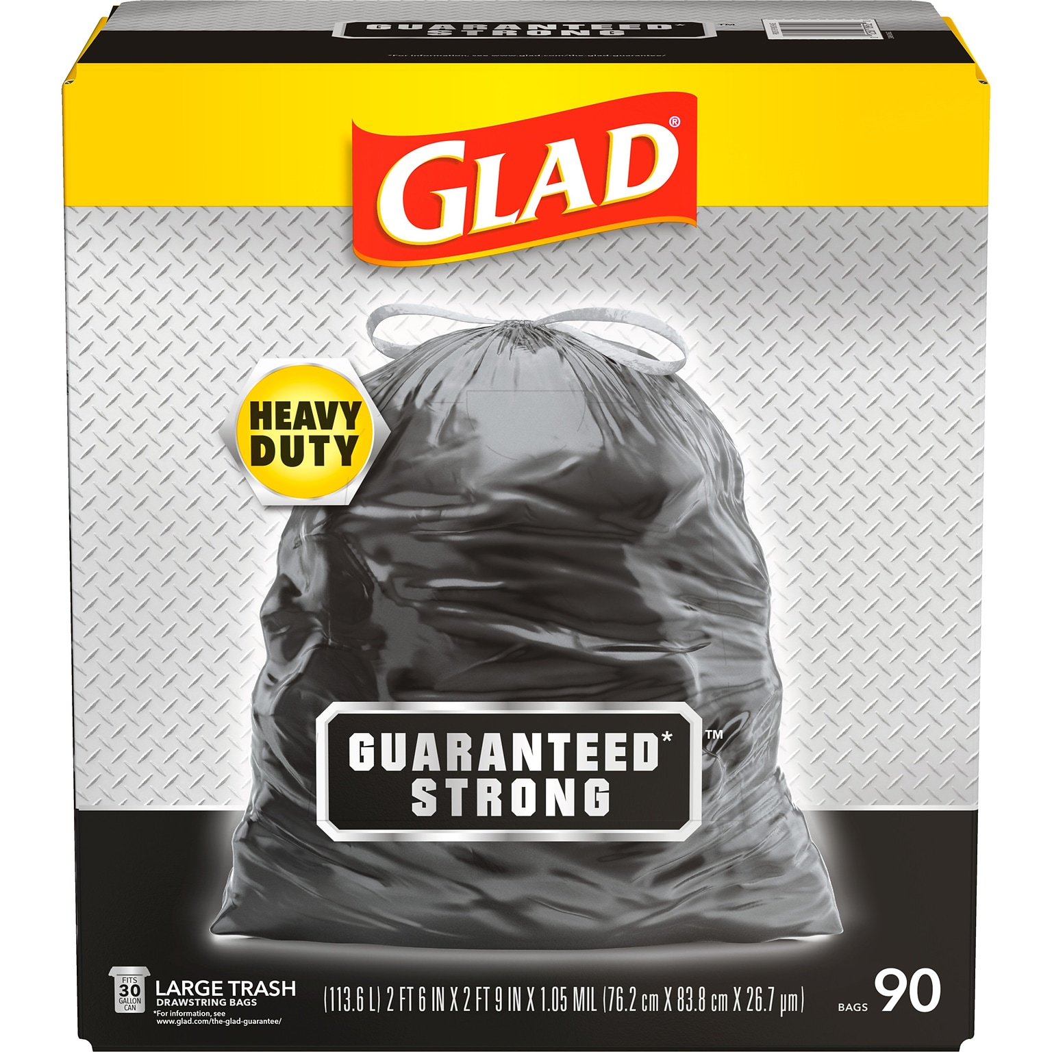 Glad 30 Gallon Large Drawstring Trash Bags, 90/Box (78952)