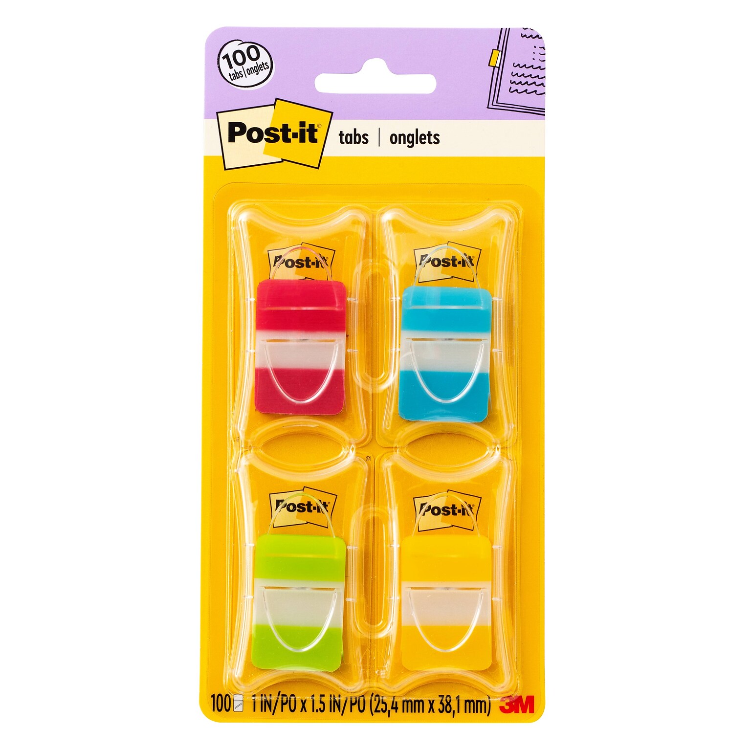 Post-it Tabs, 1 Wide, Assorted Solid Colors, 100 Tabs/Pack (686-RALY)
