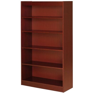 Lorell Veneer Panel Bookcase, Cherry, 5-Shelf, 60H x 36W x 12D