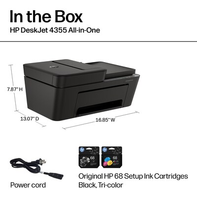 HP DeskJet 4355 Wireless All-in-One Color Inkjet Printer, Scanner, Copier, 3 months free Instant Ink, AI-capable (AJ4Y0A)
