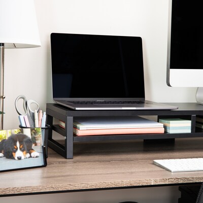 Mind Reader 2-Tier MDF Double Monitor Stand, Dual Screen Riser with Storage Shelf, Up to 88 lbs., Black (DBMONMDF-BLK)
