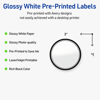 Avery Laser/Inkjet Circle Multipurpose Labels, 3 Dia., White, 60/Pack (S00-DM1)