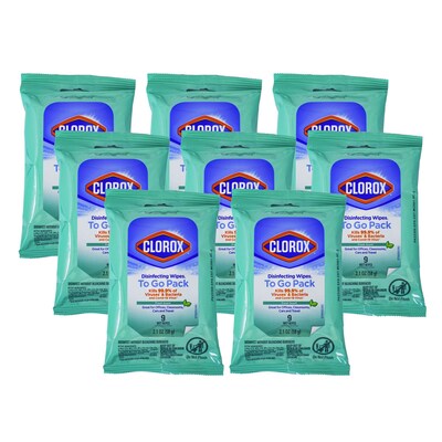 Clorox To Go Fresh Scent Disinfecting Wipes, 9 Wipes/Pack, 8 Packs/Bag, 12 Bags/Carton