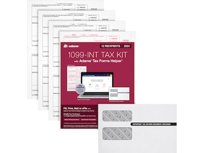 Adams 2024 1099-INT Tax Form with Self-Seal Envelope, 4-Part, 2-Up, Copy A, 1, B, 2, 12/Pack