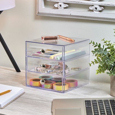 iDesign 3-Drawer Stackable Desktop Storage, Plastic, Clear (35300)