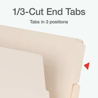 Pendaflex End Tab File Folder, 1/3-Cut Tab, Assorted, Letter Size, Manila, 100/Box (1007001)
